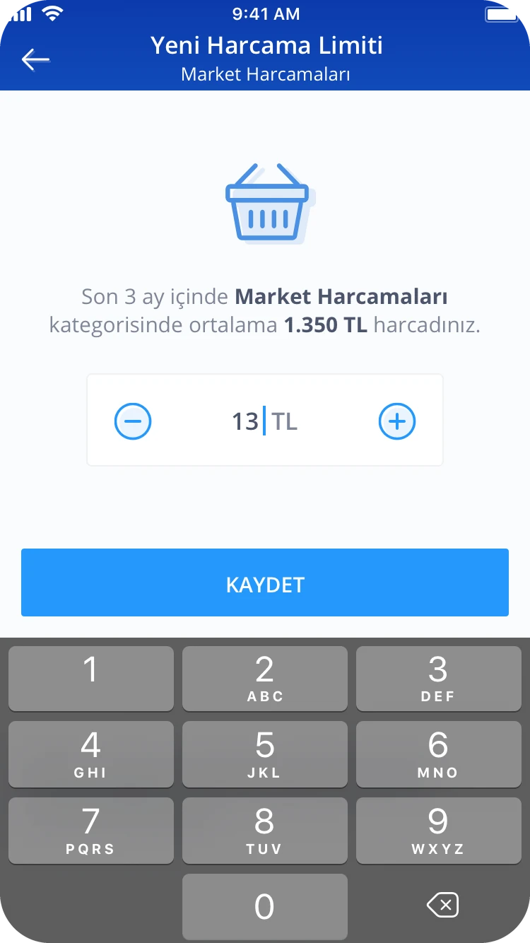 New limit with the keypad open, the amount being typed.