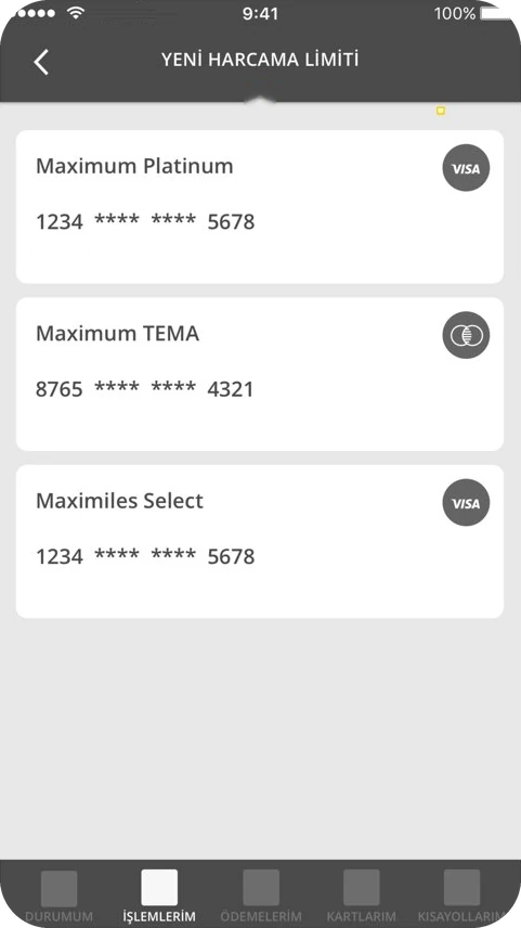 Wireframe after the review: choose a credit card for a new limit.