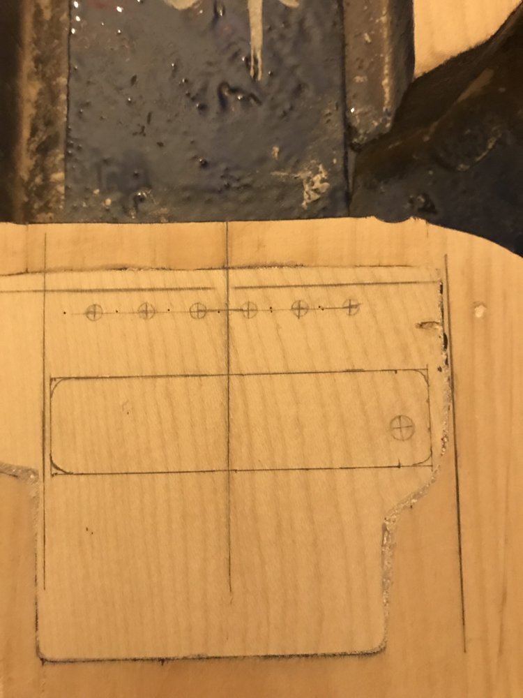 Pencil template lines on raw wood