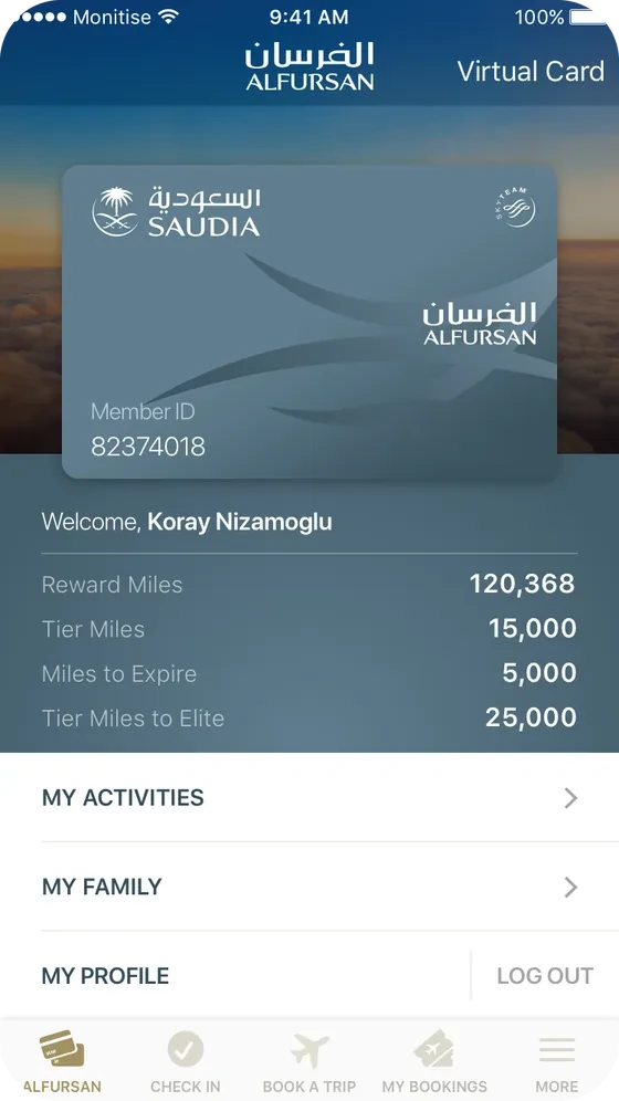 Alfursan tab, Regular member: a blue-grey card and a header in the same colour, miles below.