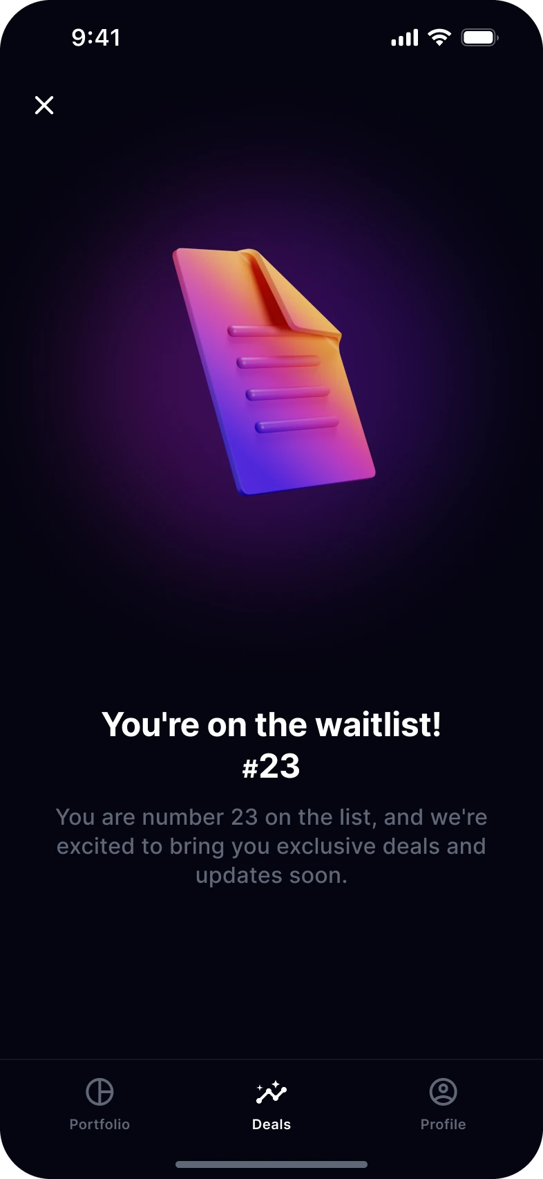 You're on the waitlist, number 23.